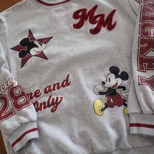 Disney Mickey Mouse Ringer Sweatshirt Front Back Sleeves Graphics & Embroidered